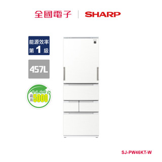 SHARP 457L變頻左右開五門電冰箱-典雅白 SJ-PW46KT-W 【全國電子】