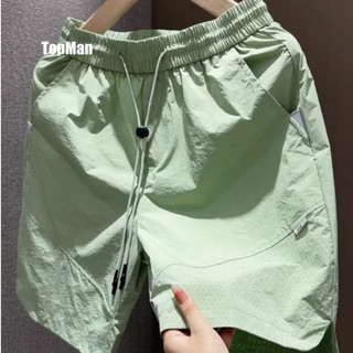 TopMan 男短褲 海灘褲 鐳射透氣網孔夏季休閒運動速乾五分褲男 黑白玫紅淺綠色 男生短褲
