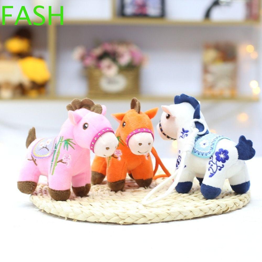 FASH 毛絨馬鑰匙扣,吉祥物娃娃 12 厘米毛絨動物鑰匙圈,可愛可愛蓬鬆卡哇伊生肖小馬公仔新年