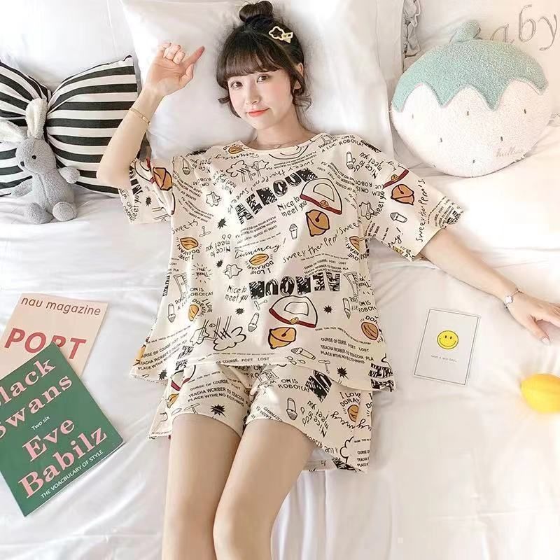 台灣出貨 涼感睡衣 睡衣套裝 可愛睡衣 女生睡衣 可外穿睡衣 短袖睡衣 雙短睡衣 新款睡衣 學生睡衣 青少年睡衣 睡衣女