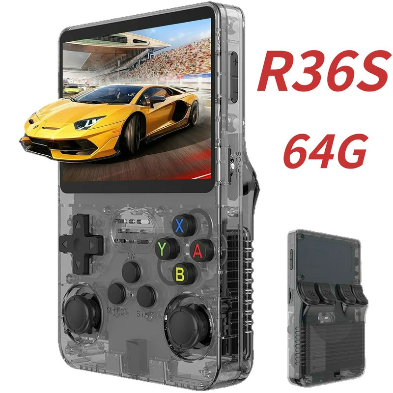 R36S 復古遊戲機 3.5 英寸 IPS 屏幕帶 Linux 系統便攜式袖珍復古遊戲機 64GB 20000+ 經典遊