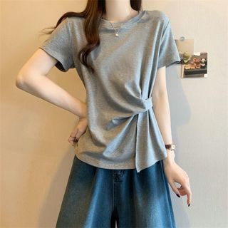 【Sugar】大尺碼女裝短袖t恤女生上衣短袖上衣女大碼不規則設計感短袖t恤女春夏新款寬鬆顯瘦時尚上衣女夏季短袖女