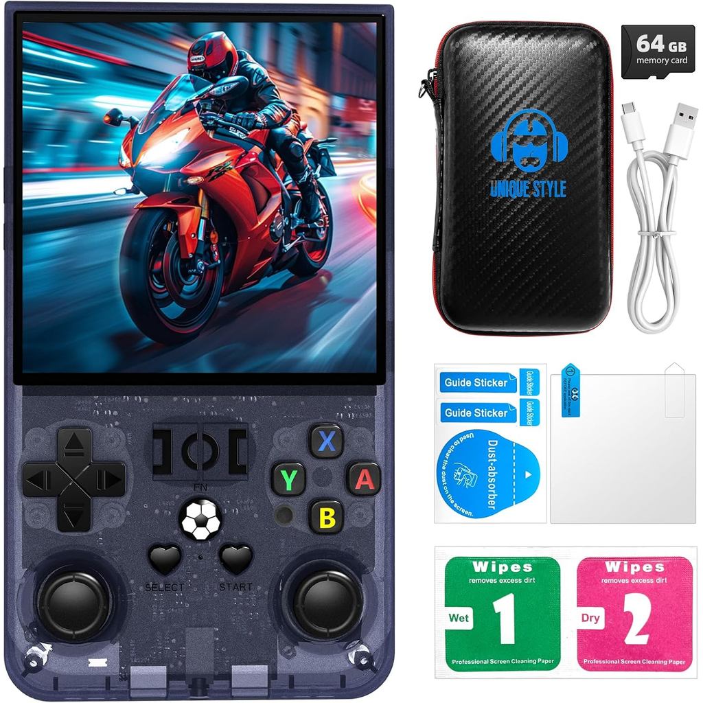 R36MAX 復古掌上游戲機,4.0 英寸 720x720 IPS 屏幕,64GB 內置 18,000+ 經典遊戲,便攜