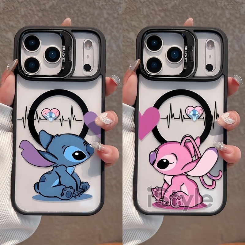 心動史迪奇安琪 支架磁吸手機殼 蘋果 iPhone 17 16 15 14 13 12 Pro Max 情侶 防摔手機殼