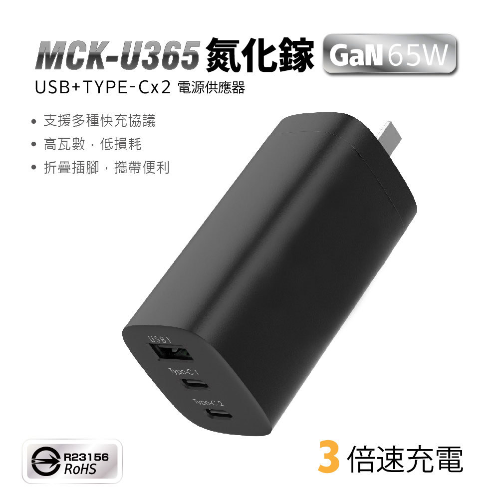 隔日達 65W 氮化鎵快充頭 雙 USB-C 接口 支援多協議 過流過充保護 RoHS 認證 折疊設計便攜 家用商務通用
