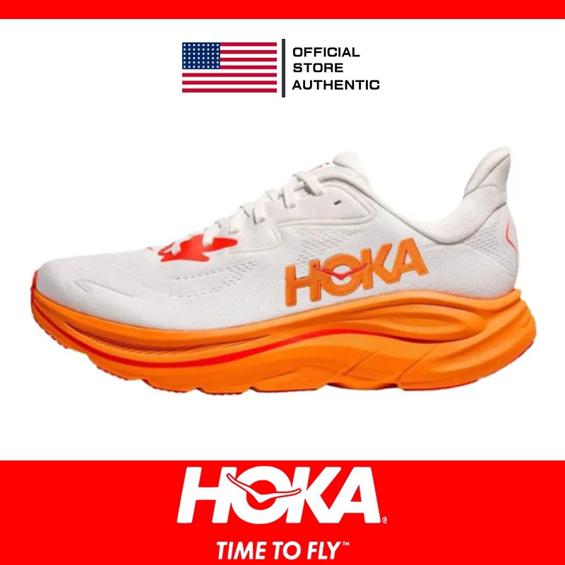 【SM 折扣店】Legit Hoka Clifton 10 跑鞋 - 網眼透氣馬拉松低幫防滑中性運動鞋米色/橙色