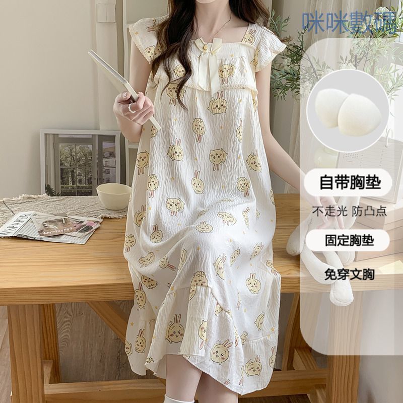 咪咪數碼🔥帶胸墊睡衣女夏季日系小飛袖可愛烏薩奇chiikawa睡衣卡通連衣裙子