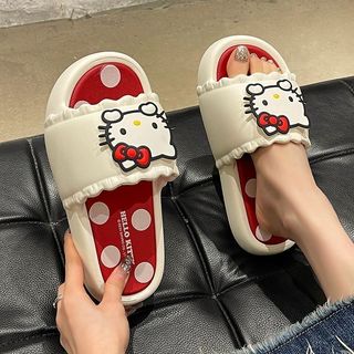 【高品質 台灣發貨】特價防滑居家舒適卡通三麗鷗HelloKitty一字拖鞋夏季防臭厚底涼拖鞋女