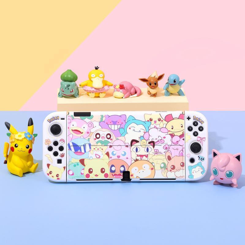 【限時免運】SWITCH OLED保護殼 寶可夢家族白色硬殼Switch2保護套 底座保護殼