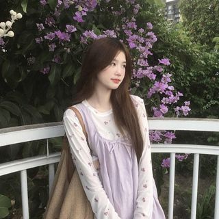 W.Mei 日系女裝 森系女裝 日系森林系 日系服飾 森林系女裝 森林系服飾 套裝新款韓系溫柔風薄款打底長袖防曬T恤紫色