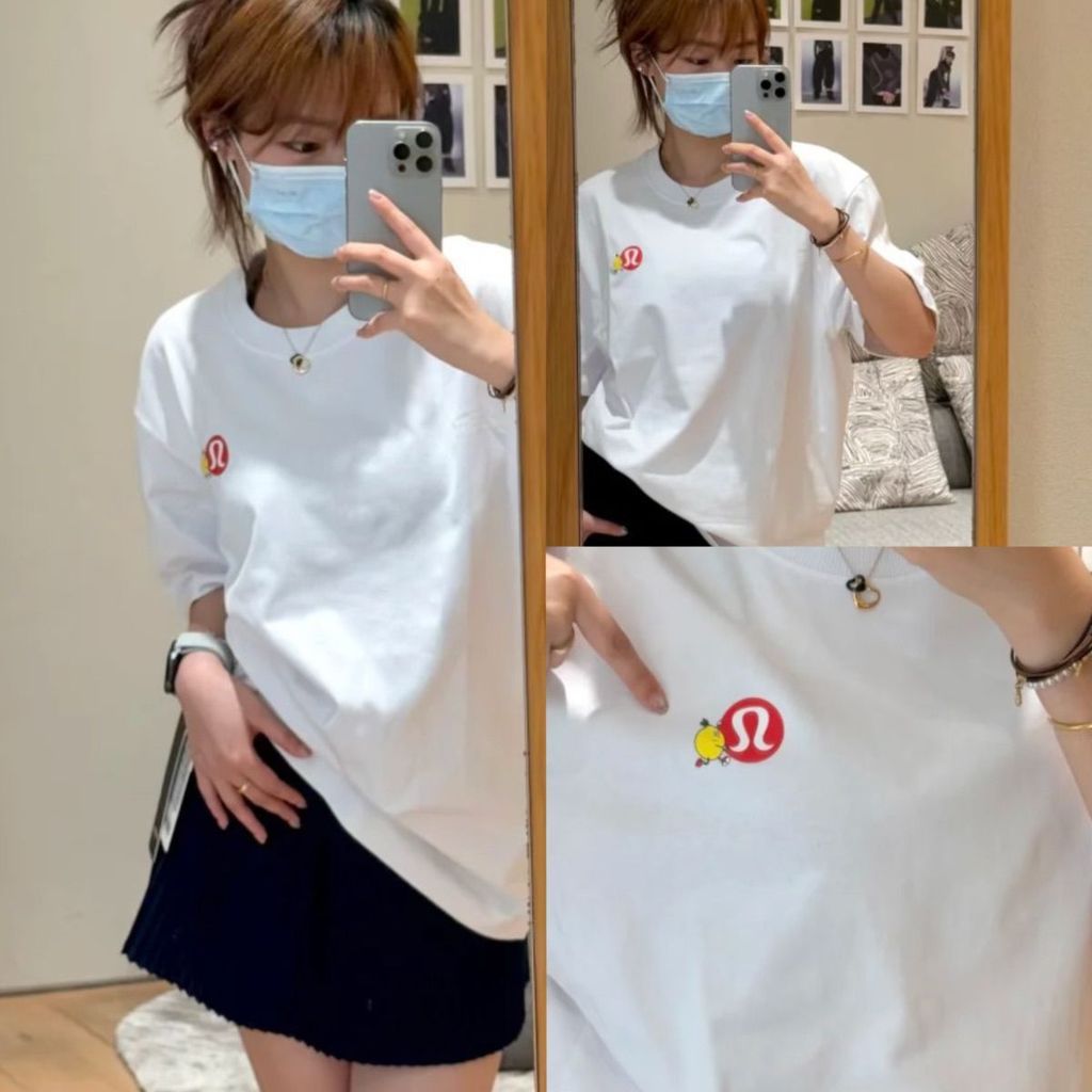 Lululemon俏皮檸檬人物圖案T恤男女100%純棉休閒夏季上衣3.18