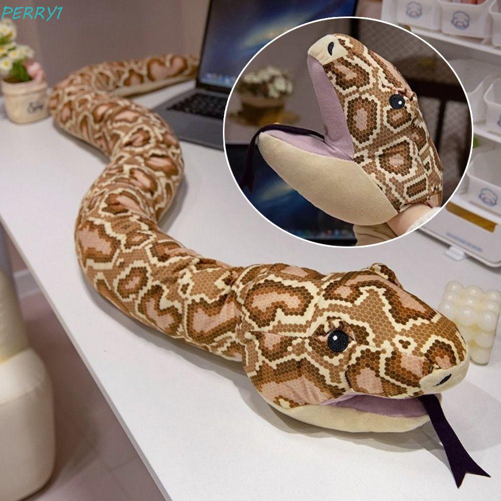 PERRY 巨型蛇毛絨玩具,仿真長填充蛇娃娃,帶手套的眼鏡蛇家居裝飾有趣的動物手偶玩具,適合兒童男孩
