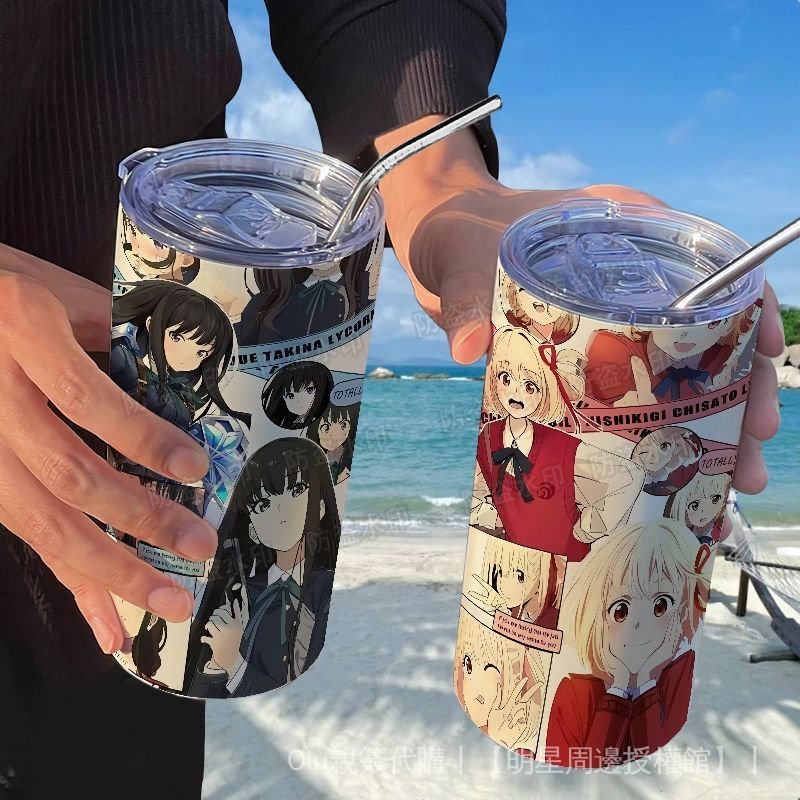 ✨免運✨井之上瀧奈 動漫週邊 莉可麗絲井之上瀧奈咖啡杯吸管隨手水杯ins高顔值304不銹鋼保溫 36UL