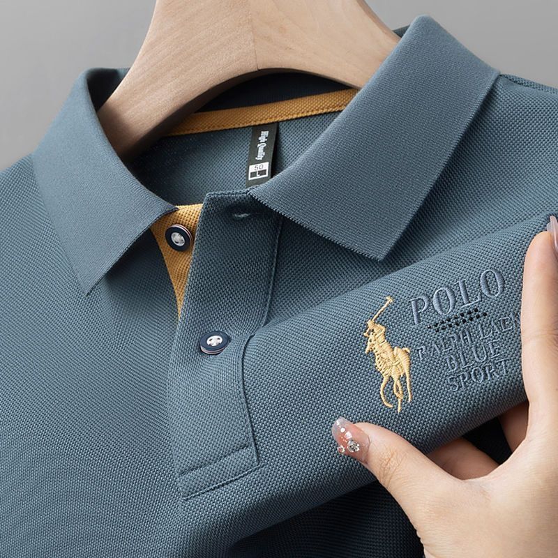 【臺灣出貨】新款刺繡男士短袖POLO衫~排汗衫 男T恤翻領寬鬆休閒上衣男裝 翻領男上衣polo衫 polo衫