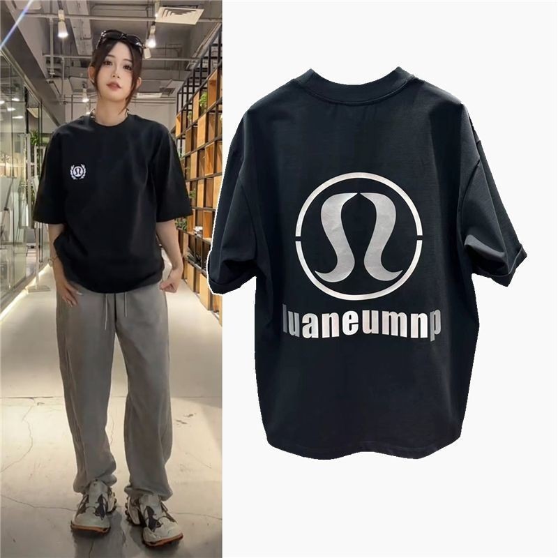 Lululemon短袖印花新款字母寬鬆T恤時尚休閒百搭圓領情侶上衣3.18