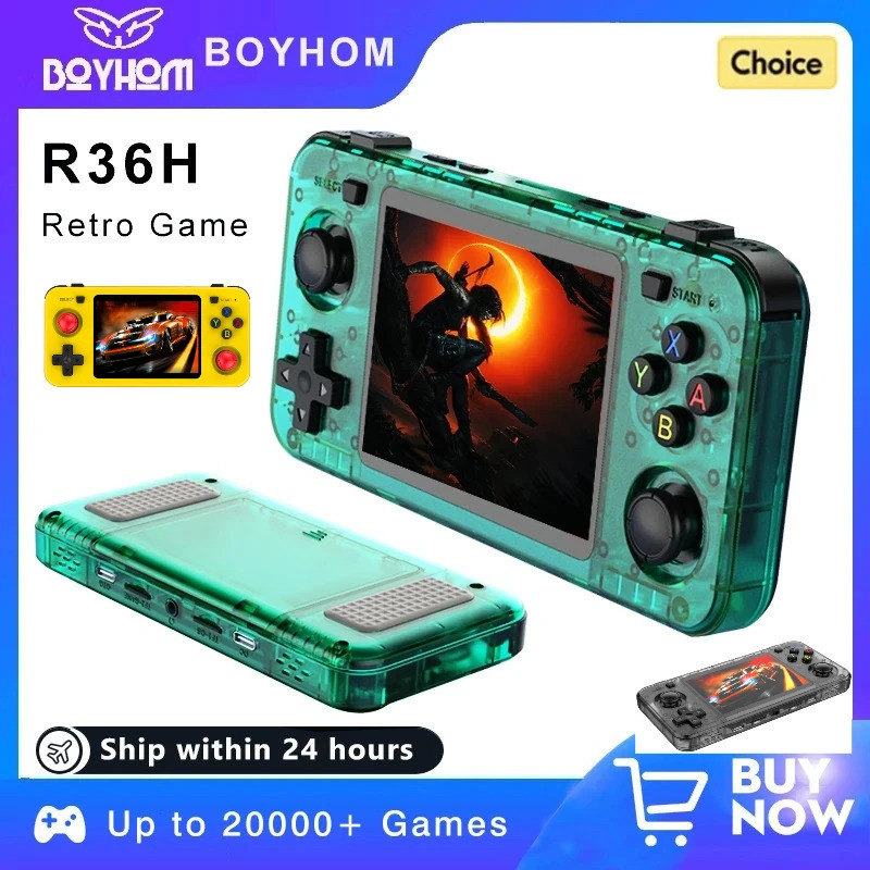 BOYHOM 綠色 R36H 復古遊戲機 3.5 英寸 IPS 顯示屏 RK3326 3000mAh 64GB/128G