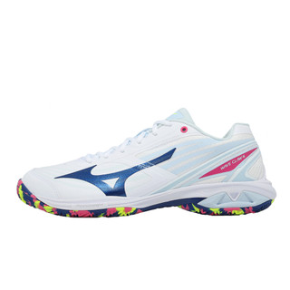 Mizuno 美津濃 羽球鞋 Wave Claw 4 寬楦 男鞋 白藍 緩震 回彈 支撐 71GA2643-02 ACS