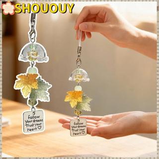 SHOUOUY 風鈴鑰匙扣,魅力吊墜魅力楓葉鑰匙扣,可愛串珠設計星星串珠楓葉手機鏈鑰匙飾品