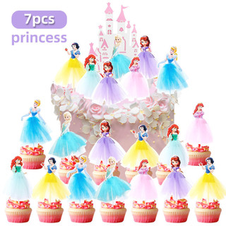 7 件/套冷凍 Elsa Anna 公主生日蛋糕裝飾面紗女孩青睞蛋糕裝飾生日蛋糕派對裝飾週年紀念填充