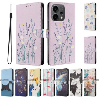 日韓 花朵 小貓 皮套 適用於 OPPO Realme Reno 16 15 14 A6 Pro A78 皮質 手機殼
