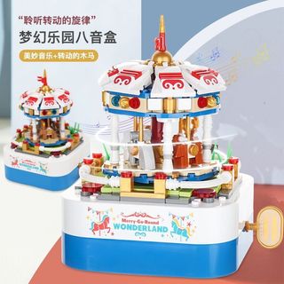 【新款 八音盒 八音盒模型】佳奇積木拼裝八音樂盒生日禮物新年積木國潮diy玩具節日兒童禮物台灣出貨