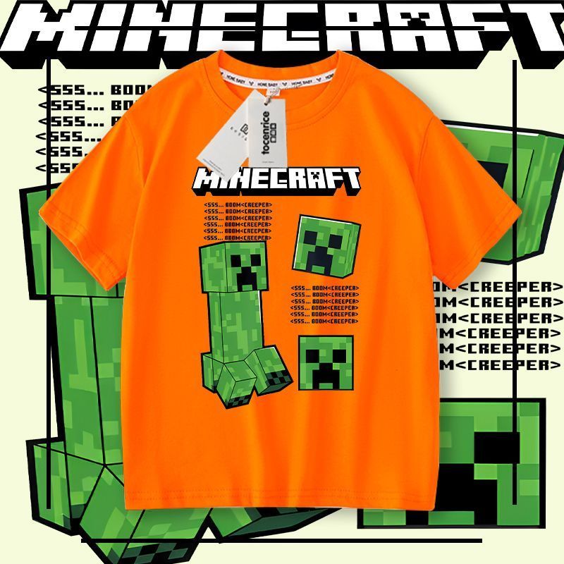 短袖男 短袖T 短T我的世界聯名短袖t恤男夏季兒童Minecraft苦力怕史蒂夫周邊上衣服 親子裝