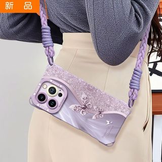 【臺灣出貨】晶鑽 玫瑰 四角 蘋果手機殼 手提掛繩 iPhone17-8保護套 手機套 防摔iPhone17-8保護套