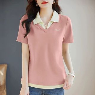 媽媽裝 大碼女裝 短袖t恤女夏季polo翻領洋氣新款刺繡中年時尚休閒媽媽裝上衣ins潮 寬鬆上衣 顯瘦衣服