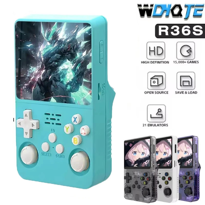 WDYQJE 遊戲機 R36S 手持視頻播放器兒童禮物 3.5 英寸 IPS 屏幕 64GB 15000 遊戲 128G
