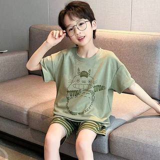 【台灣出貨】兒童夏天睡衣空調家居服夏季薄款 短袖 套裝外穿卡通男童男睡衣 上衣 兒童 短袖 男孩 短袖 T恤