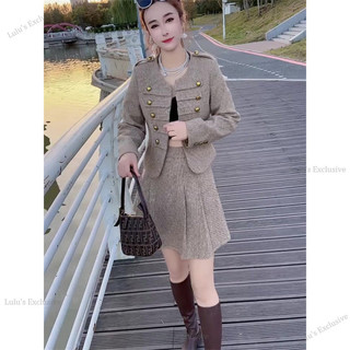 小香外套 百褶裙 小香套裝 氣質套裝 名媛套裝 時尚套裙 女秋冬 百褶裙套裝 英倫風 小香外套+顯瘦百褶裙 A23