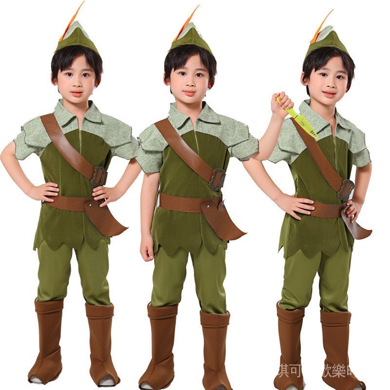 【新款熱賣】萬聖節 小飛俠 彼得潘 cosplay 禮服 綠色小精靈 小飛俠  話劇 舞臺 表演服 7件套