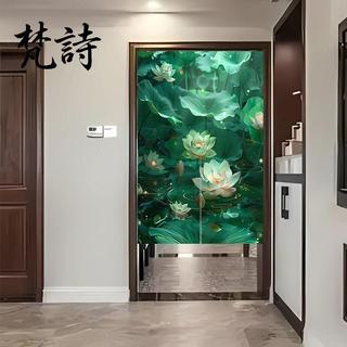 💕客製化 圖案 尺寸 片式 樣式 廠家直銷💕中式蓮花荷花布藝門簾家用臥室掛簾廁所遮擋半簾入戶玄關隔斷簾