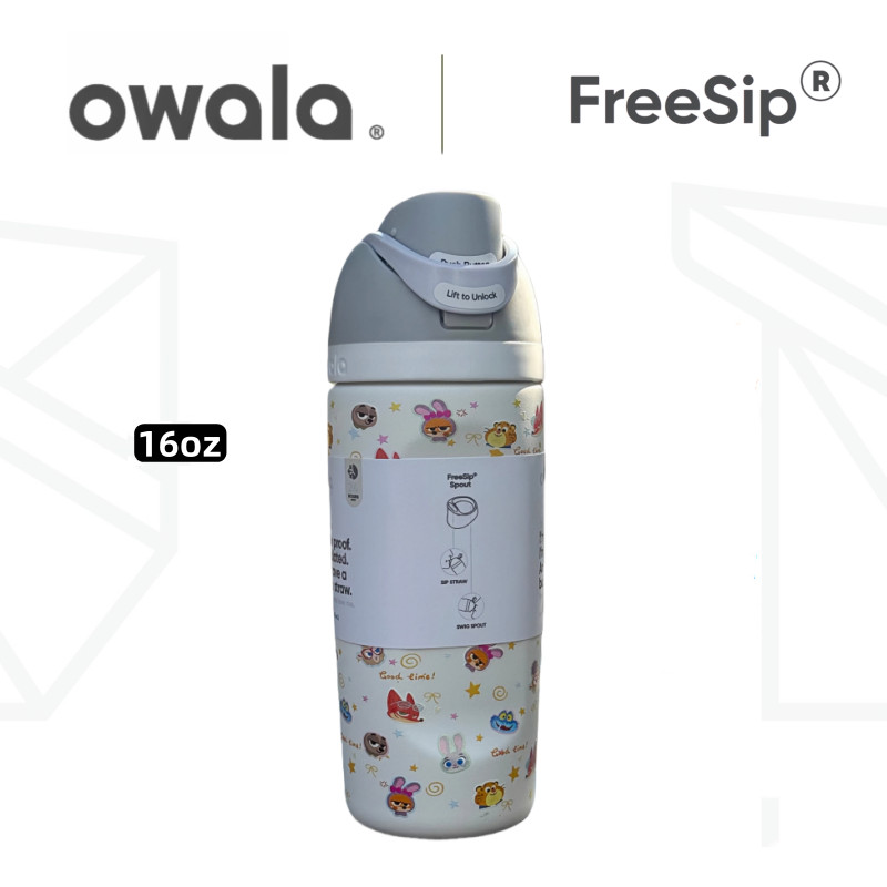Owala Freesip 16 盎司兒童保溫水瓶 - 不銹鋼、防漏防溢吸管杯,帶手柄 - 不含 BPA,適用於學校、運