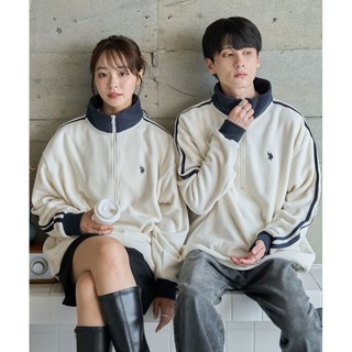 -EJ-現貨 US POLO ASSN. × WEGO 羊毛 半拉鍊 大學T 長袖 寬鬆 滾邊 撞色