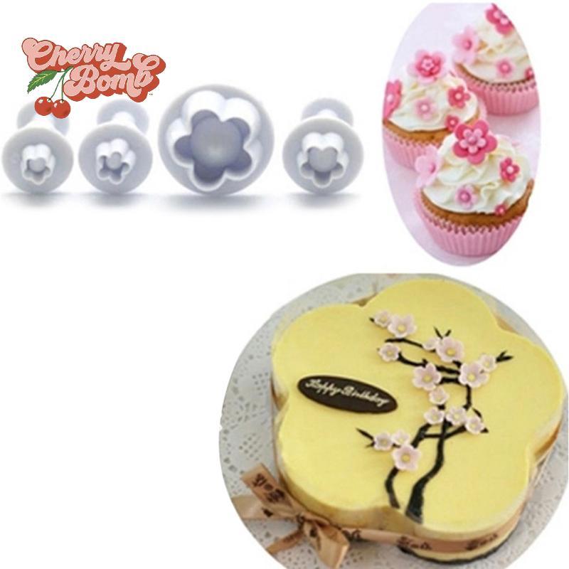 (櫻桃炸彈) 4 件裝梅花軟糖蛋糕刀柱塞餅乾模具裝飾糖果模俱全新