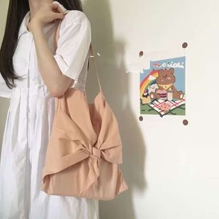 🧚‍♀️台現🧚‍♀️ chic韓系 少女心蝴蝶結設計ins純色百搭單肩帆布包布袋女小紅書爆款