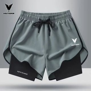 VOUTDOOR假兩件夏運動短褲男速幹三分跑步訓練健身內襯籃球二合一慢跑褲田徑運動褲運動短褲大尺碼短褲男跑步短褲男