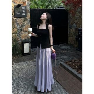 日系女裝 森系女裝 日系森林系 日系服飾 森林系女裝 森林系服飾 優雅不過時溫柔百搭黑色上衣減齡氣質半身裙套裝溫柔套裝裙
