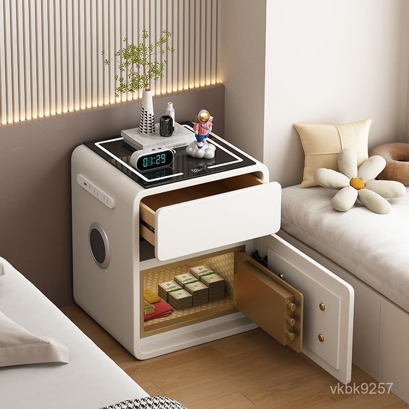 智能無線多功能一件式奶油收納家用保險櫃現代床頭櫃臥室簡約保險箱 FOF1