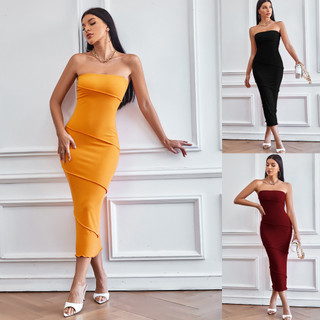 現貨 XL 新款歐美風ins性感抹胸包臀裙素色洋裝沙灘長裙dress 高階感 母親節情人節禮物