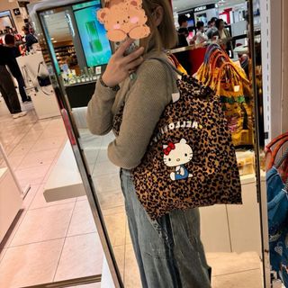 ⭐臺灣出貨⭐日系限定ball chain豹紋圖案Hellokitty手提包女環保購物袋單肩包側背包斜挎包韓係女包女生包包