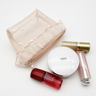 petit trouver網紗愛心刺繡花邊手提化妝包 可愛紙巾包 補妝收納包