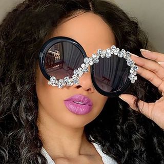 Sunglasses歐美鑲鑽個性太陽墨鏡時尚舞會搞怪女士酷炫太陽眼鏡