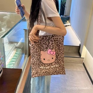✨全新臺灣出貨✨Hello Kitty 豹紋可愛辣妹託特包韓係單肩包購物袋帆布包側揹包肩揹包大容量包包側揹包肩揹包