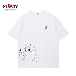 CDG PLAY短袖T恤夏季新款時尚街頭服飾Kitten Print男式女版All-Match上衣