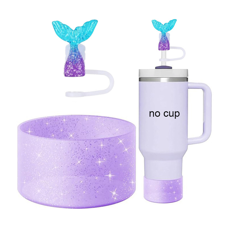 2 件/套 Stanley Cup 配件 - Stanley Cup 矽膠杯靴和美人魚吸管蓋禮帽,適用於 Stanley