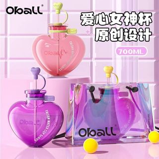 桃園出貨-oball愛心水杯女生高顏值便攜帶吸管大容量禮物杯子潮流二合一