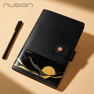 得力Deli NUSIGN金扣皮面筆記本/ ENS299-G/ A5/ 120張/ 日耀金山黑 eslite誠品