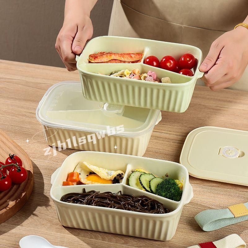 🥇臺北店/免運🥇ins風陶瓷分格飯盒帶蓋子微波加熱專用學生上班族食堂打飯便當盒JKHA8